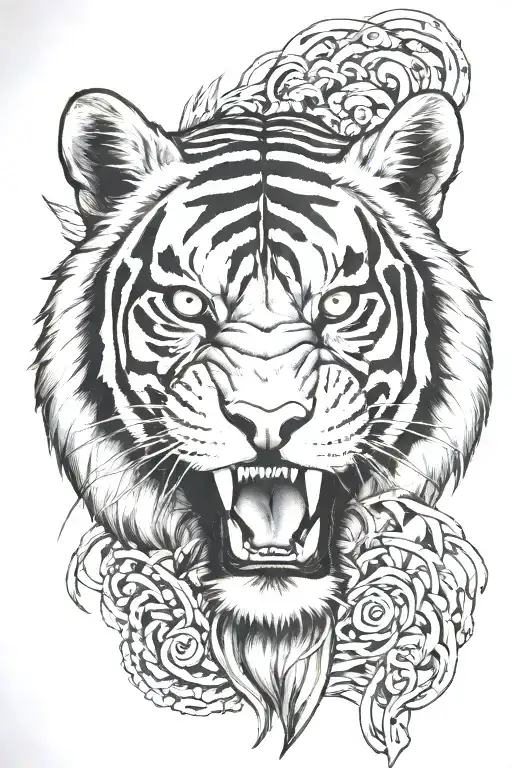Sabor Tooth Tiger Head full body wearing tattoo design idea