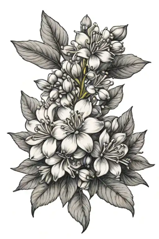 Syringa flower with huckleberries tattoo design idea