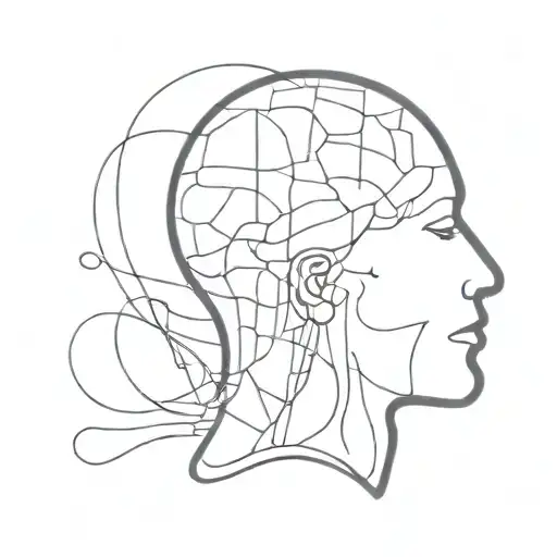 am image of a human with abstract shapes coming out of the brain to depict psychotherapy tattoo design idea