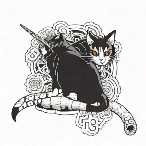 sasuke cat with rinnegan and chidori tattoo design idea