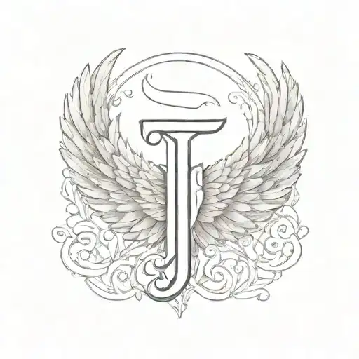 the letter j with angel wings tattoo design idea