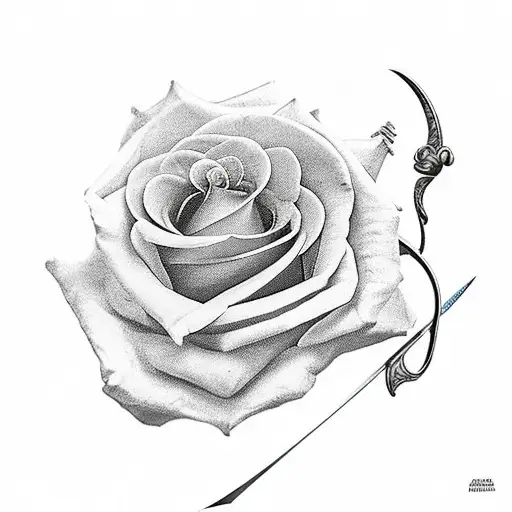sword wrapped with roses and 1972 on the handles tattoo design idea