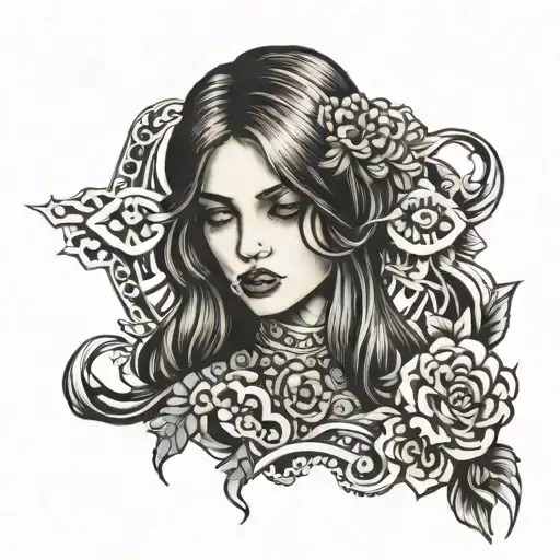 girl bent forward tattoo design idea