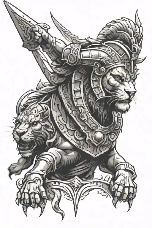 gladiator and lion tattoo design idea