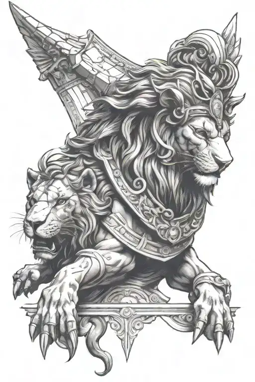 pantheon and lion head tattoo design idea