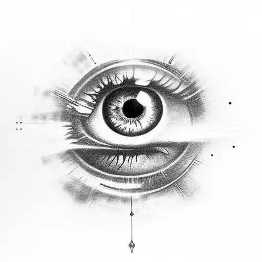 An eye surrounded by mystical symbols tattoo design idea