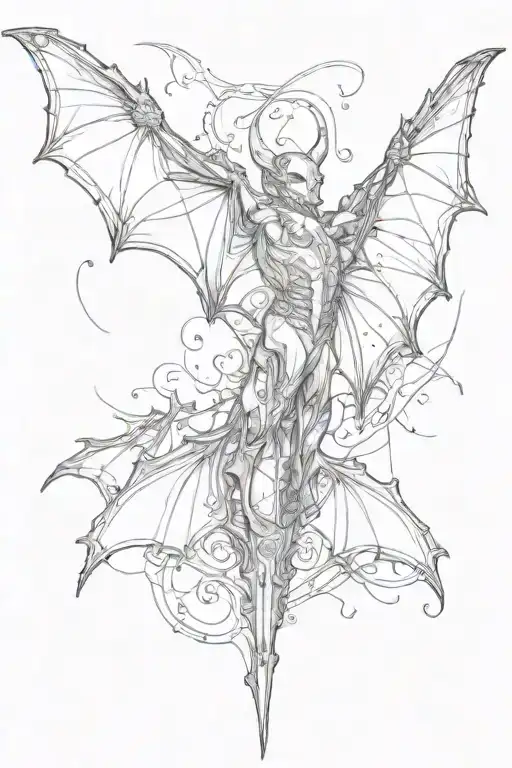 Bat wings morphing into musical tattoo design idea