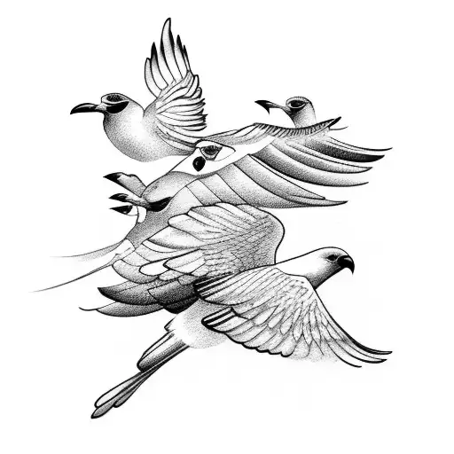 A flock of birds in motion tattoo design idea