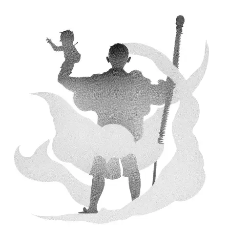 silhouette of little boy, into a grown man standing at the top of the heavenly stairs  tattoo design idea