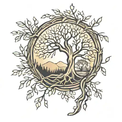 willow tree and gemotric shapes  tattoo design idea