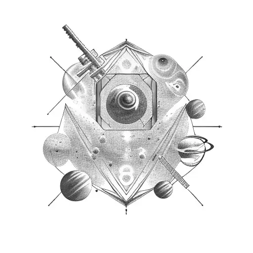 Incorporate cybernetic elements into a galaxy scene representing the darkness of space tattoo design idea