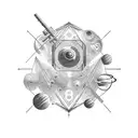 Incorporate cybernetic elements into a galaxy scene representing the darkness of space tattoo design idea