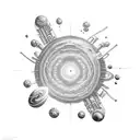 Incorporate cybernetic elements into a galaxy scene representing the darkness of space tattoo design idea