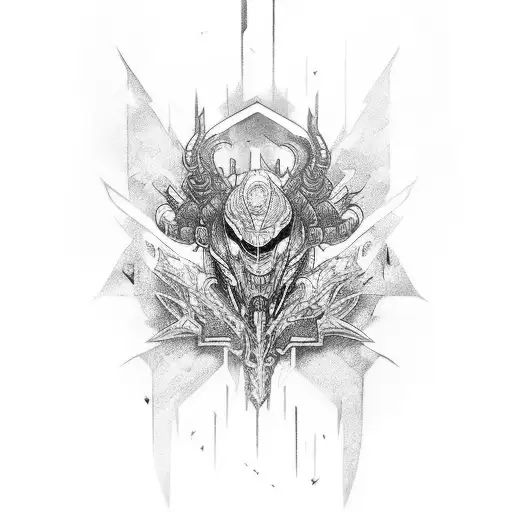 An intricate sleeve tattoo merging elements from Mass Effect and The Witcher universe tattoo design idea