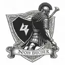 A Roman Soldier with a shield standing with lightining behind him. The words "Non ducor, duco"" udnder it  tattoo design idea