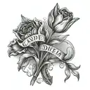 tulip flower, cross, reaching hands pointing towards, carpe diem text tattoo design idea