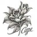 tulip flower, cross, reaching hands pointing towards, carpe diem text tattoo design idea