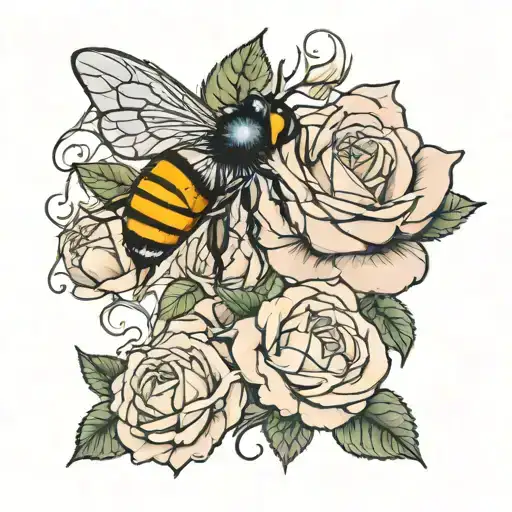 rose and bee tattoo design idea