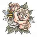 rose and bee tattoo design idea