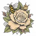 rose and bee tattoo design idea