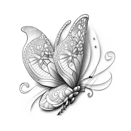 side angle butterfly on flower  tattoo design idea