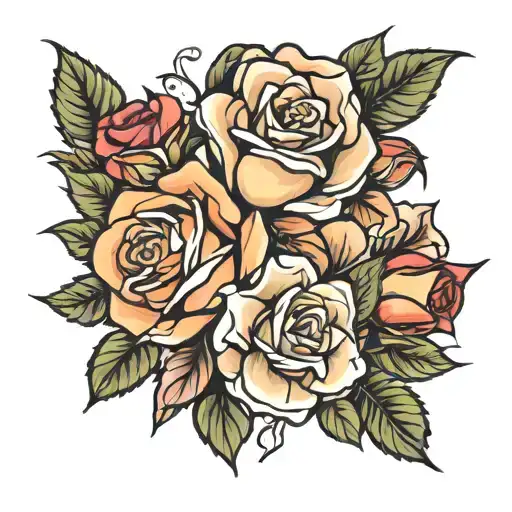 florals roses flash tattoo design idea