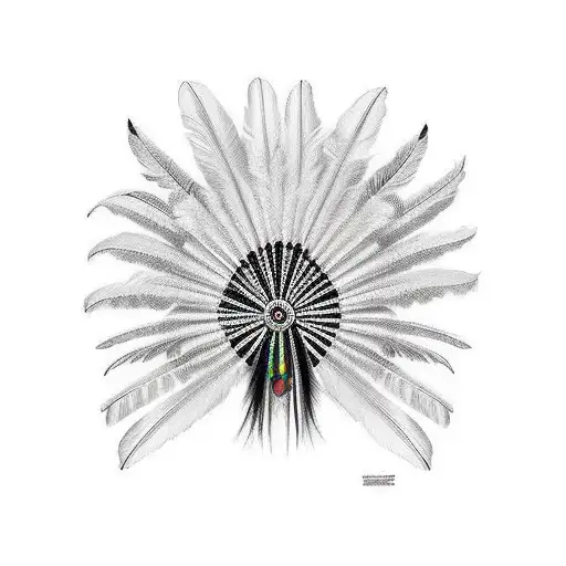 Brazilian indian with long feather headdress big brests tattoo design idea