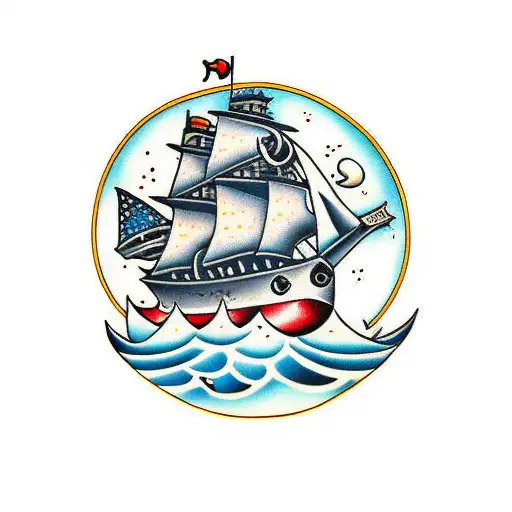 Big ship sinking tradicional pirate tattoo design idea