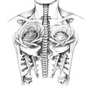 Human spine and ribs bones with roses between some ribs tattoo design idea