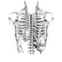 Human spine and ribs bones with roses between some ribs tattoo design idea