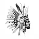 Brazilian Native indian with feather headdress and war painting with big covered brests tattoo design idea