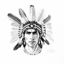 Brazilian Native indian with feather headdress and war painting with big covered brests tattoo design idea