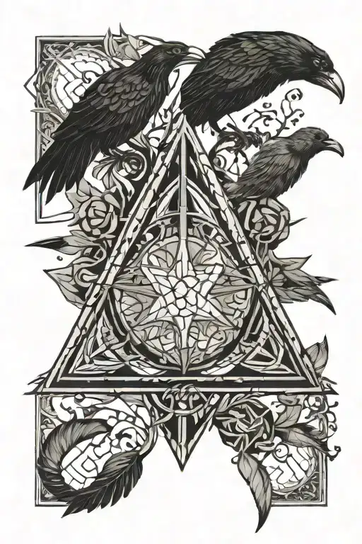 deathly hallows black crows flying tattoo design idea
