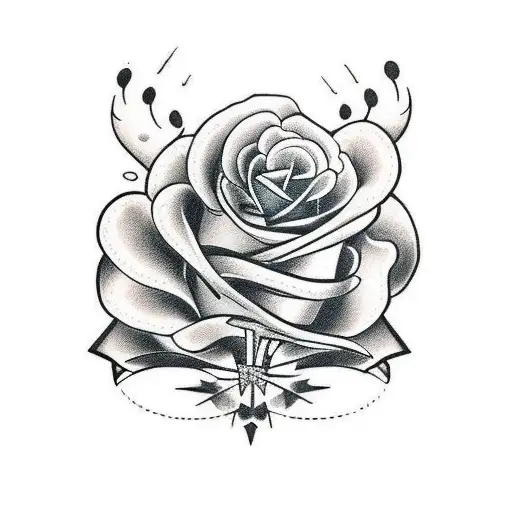 militar, duas rosas, uma espada tattoo design idea
