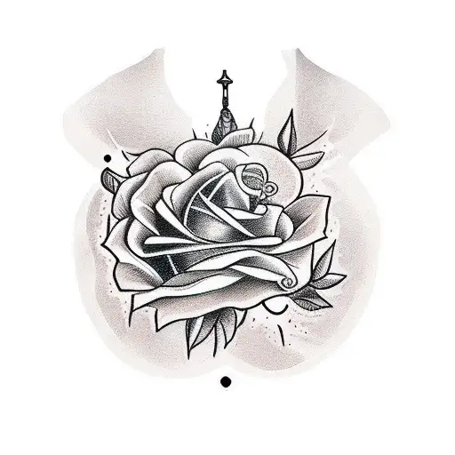 Tatuagem na panturrilha de um homem militar. A tatuagem deve ser masculina e ter uma espada e duas rosas.  tattoo design idea