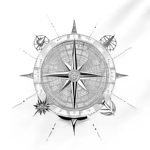  topomap lines of latitude and longitude lighthouse and compass rose inukshuk tattoo design idea