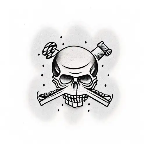 crossbones skull with a beard and a crossed pastry chef's knife and balloon tattoo design idea