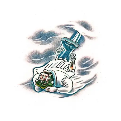 a man lying on a cloud  tattoo design idea