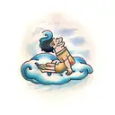 a man lying on a cloud  tattoo design idea