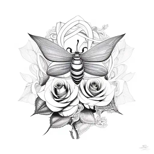 moth and rose tangled intoeach other tattoo design idea