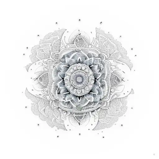 An intricate mandala design incorporating elements of nature and trees, representing growth and balance tattoo design idea