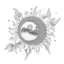 floral sun and moon with vines  tattoo design idea