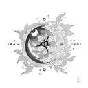 floral sun and moon with vines  tattoo design idea