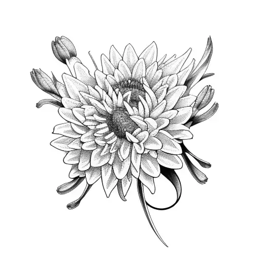  bouquet of daffodils, chrysanthemums, holly, and waterlilies tattoo design idea