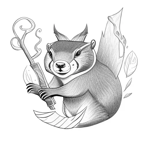 beaver running in the woods dressed as a wizard tattoo design idea
