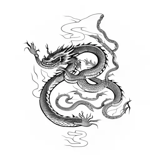 dragon and snake figthing, use fire behind tattoo design idea