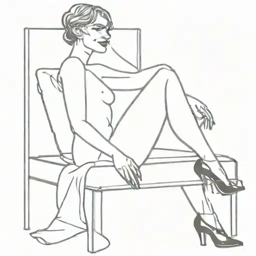 Louis griffin seating on bed with her dominatrix suit putting her one of her boots on tattoo design idea