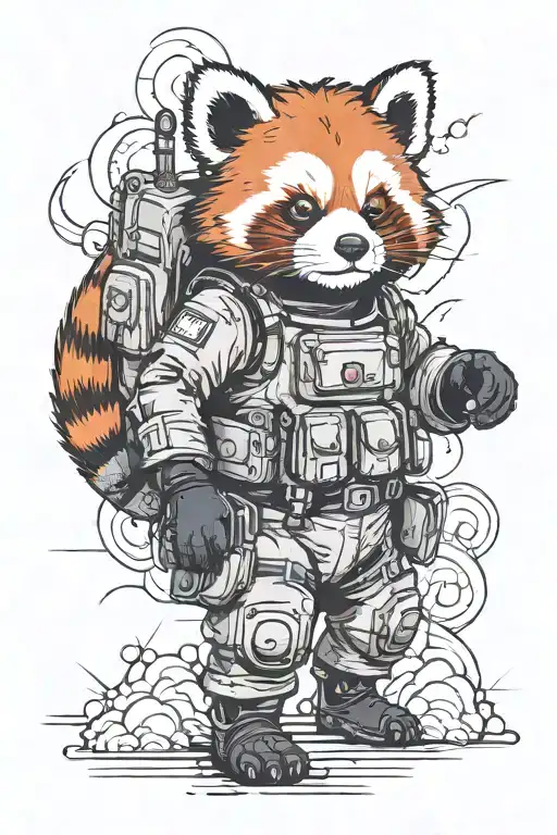 Sexy Red Panda wearing a bomb suit with explosion in the background tattoo design idea