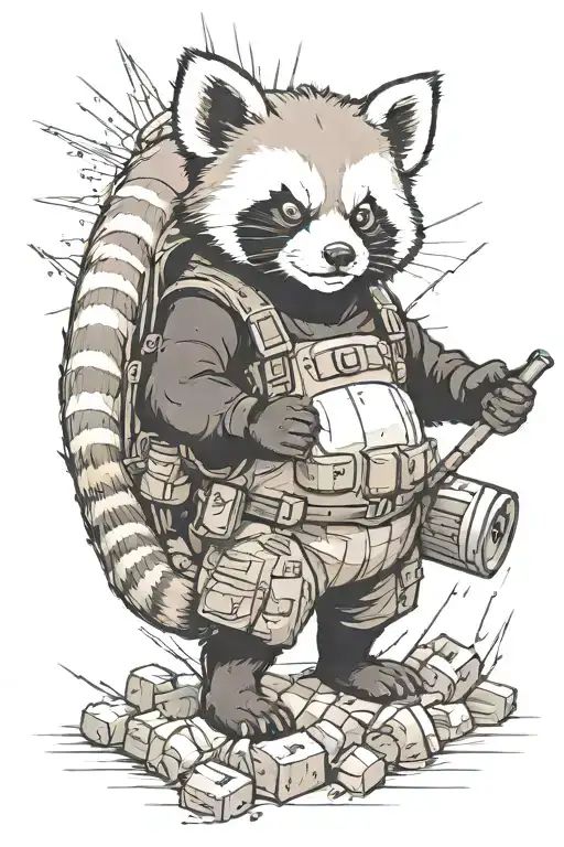 Red Panda disarming a bomb explosion tattoo design idea