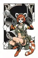 red panda as a bomb squad technician pinup girl tattoo design idea